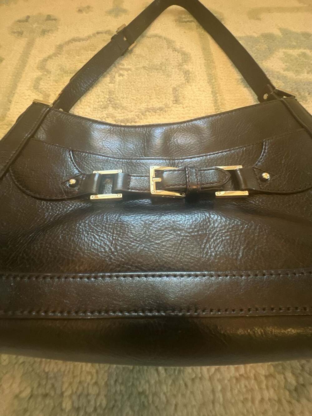 Etienne Aigner Brownish Black Leather Shoulder Bag Purse Silver-Tone Buckle - Picture 2 of 16
